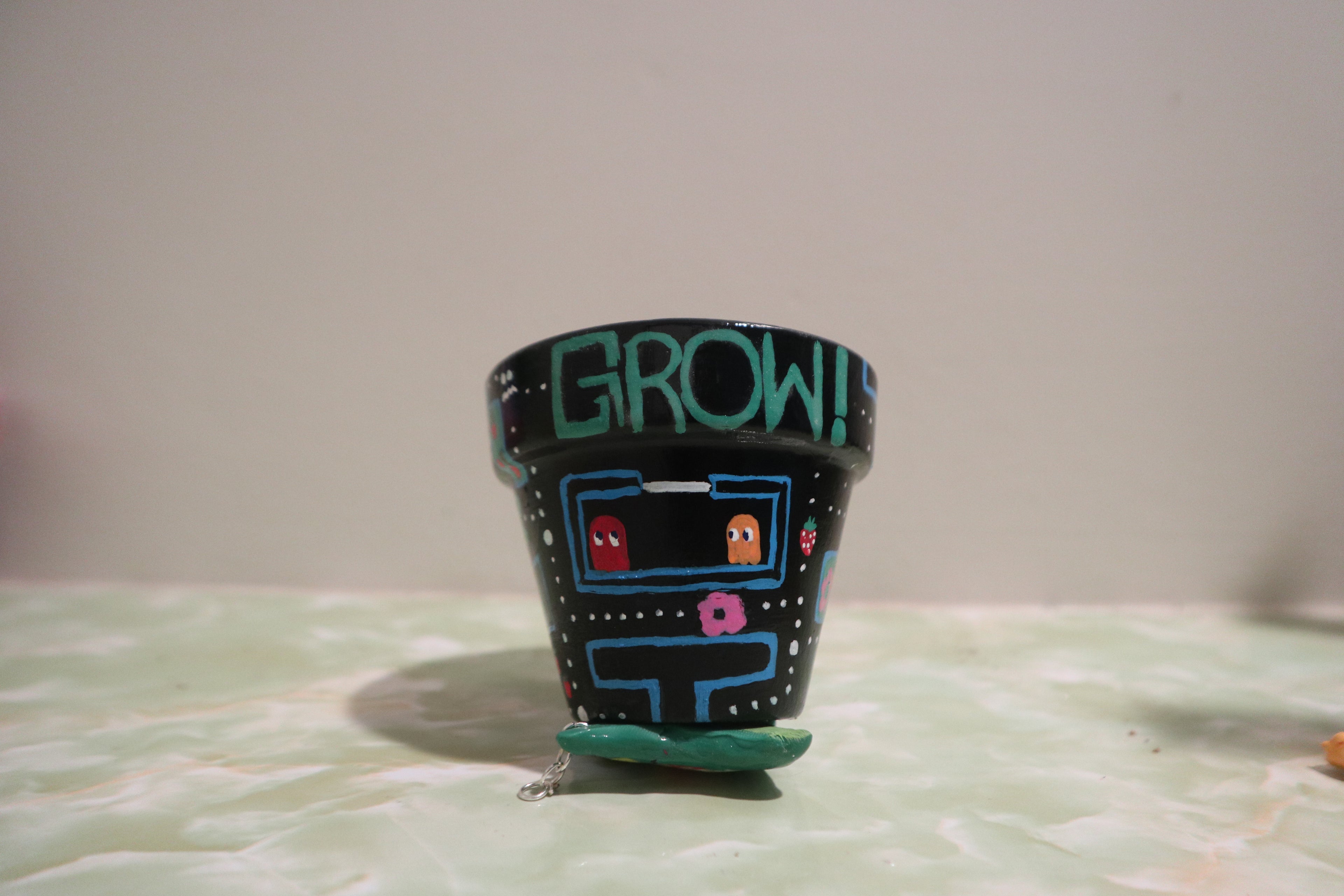 Pac-Man inspired 2 inch terracotta painted Planter