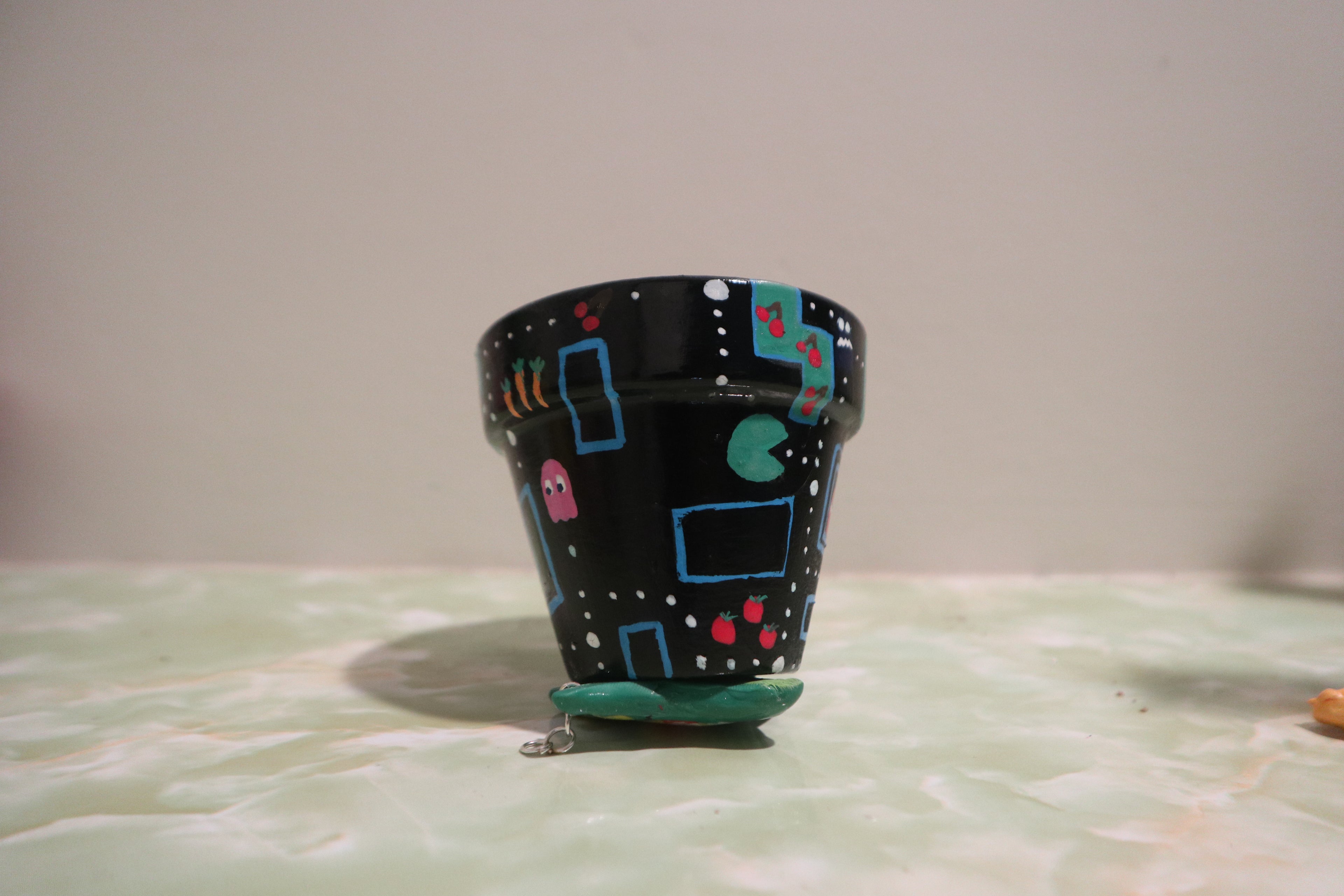 Pac-Man inspired 2 inch terracotta painted Planter