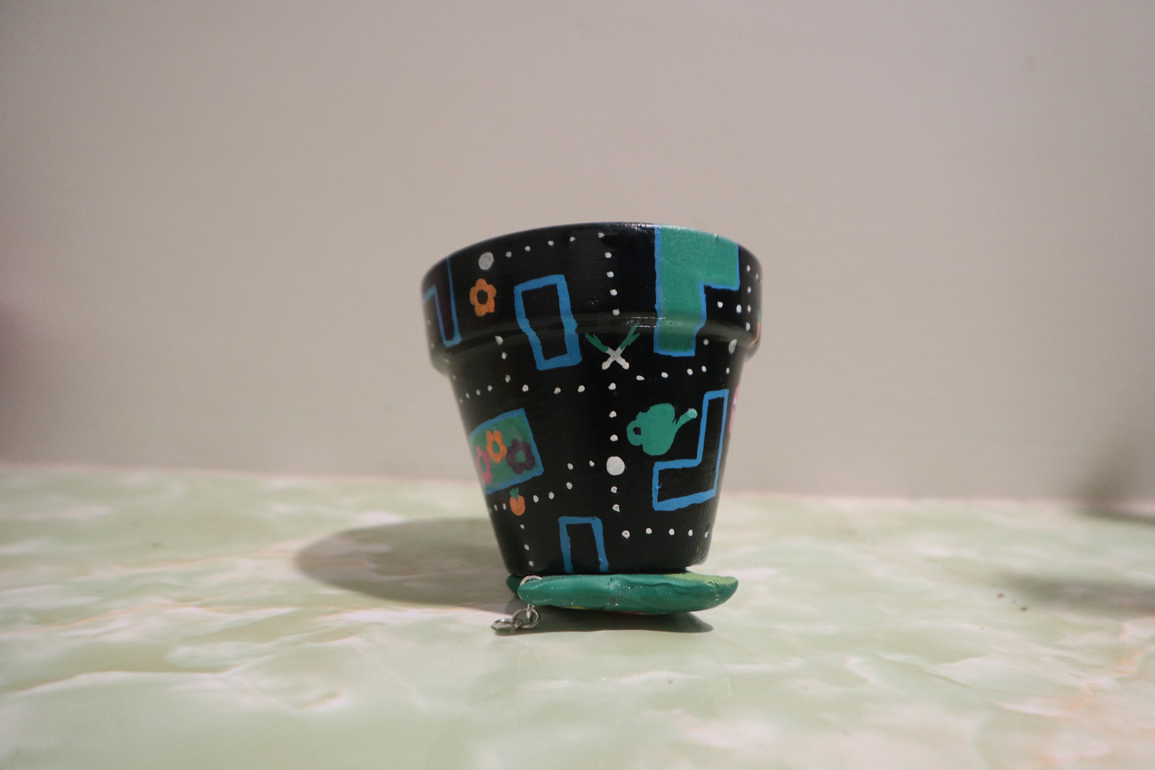 Pac-Man inspired 2 inch terracotta painted Planter